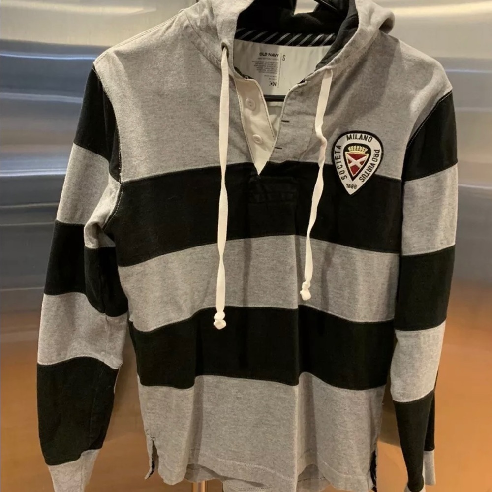 Old Navy Rugby Stripe Milano Patched Hoodie S